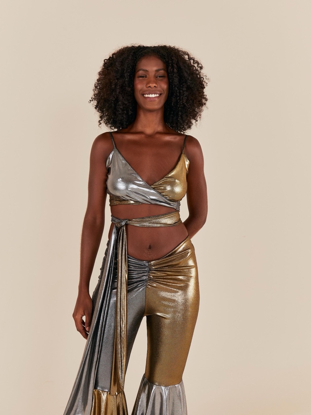 NWT Farm Rio Santa Maria Metallic Two-Tone Wrap Crop Top size Large